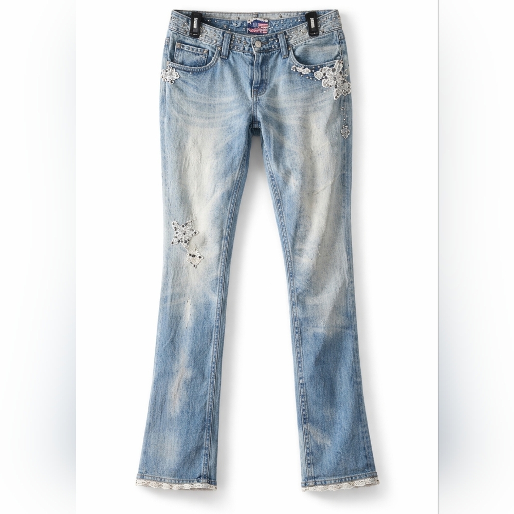Express BE Rock Studded Rhinestone Embellished Straight Jeans Women Size 8 NWT.